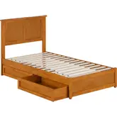 Felicity Twin Platform Bed with Panel Footboard & 2 Drawers in Toffee Wood