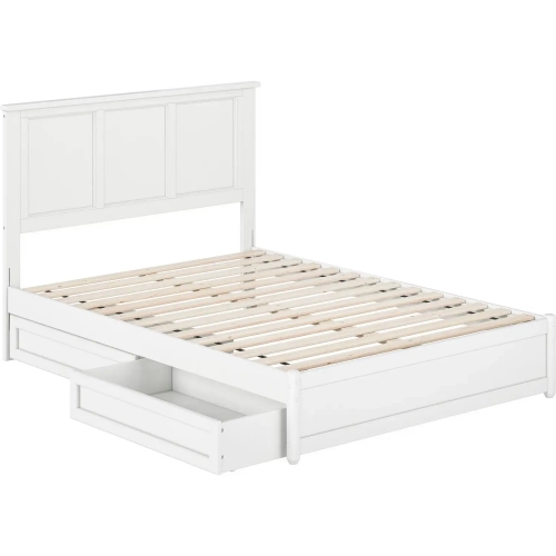 Felicity Full Platform Bed with Panel Footboard & 2 Drawers in White Wood