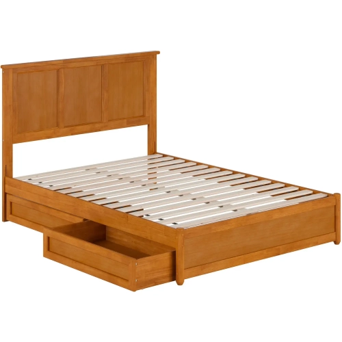 Felicity Full Platform Bed with Panel Footboard & 2 Drawers in Toffee Wood