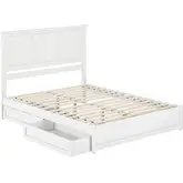 Felicity Queen Platform Bed with Panel Footboard & 2 Drawers in White Wood