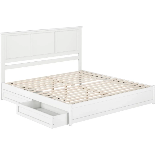 Felicity King Platform Bed with Panel Footboard & 2 Drawers in White Wood
