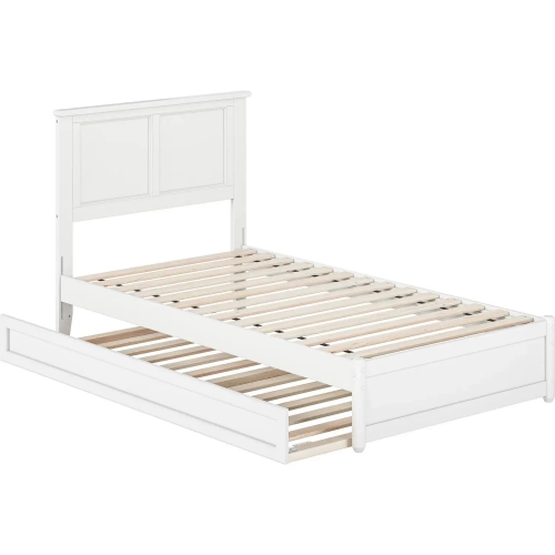 Felicity Twin Platform Bed with Panel Footboard & Twin Trundle in White Wood