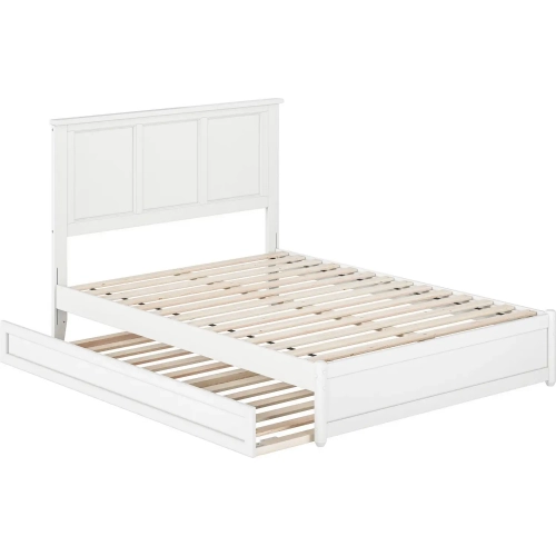 Felicity Full Platform Bed with Panel Footboard & Twin Trundle in White Wood