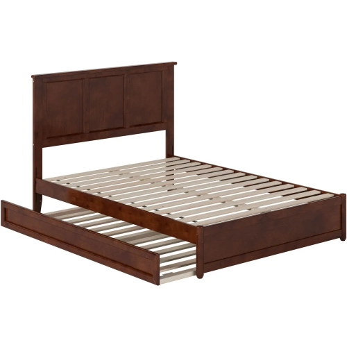 Felicity Full Platform Bed with Panel Footboard & Twin Trundle in Walnut Wood