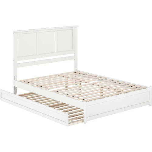 Felicity Queen Platform Bed with Panel Footboard & Twin XL Trundle in White Wood