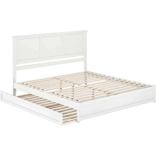 Felicity King Platform Bed with Panel Footboard & Twin XL Trundle in White Wood