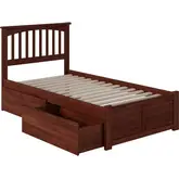 Mission Twin XL Platform Bed with Footboard & 2 Drawers in Walnut Wood