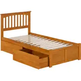 Mission Twin XL Platform Bed with Footboard & 2 Drawers in Toffee Wood