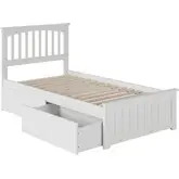 Mission Twin XL Bed with Matching Footboard & 2 Urban Bed Drawers in White