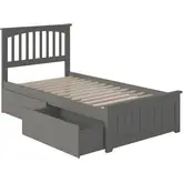 Mission Twin XL Bed with Matching Footboard & 2 Urban Bed Drawers in Atlantic Grey
