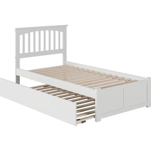 Mission Twin Platform Bed with Footboard & Twin Trundle in White Wood