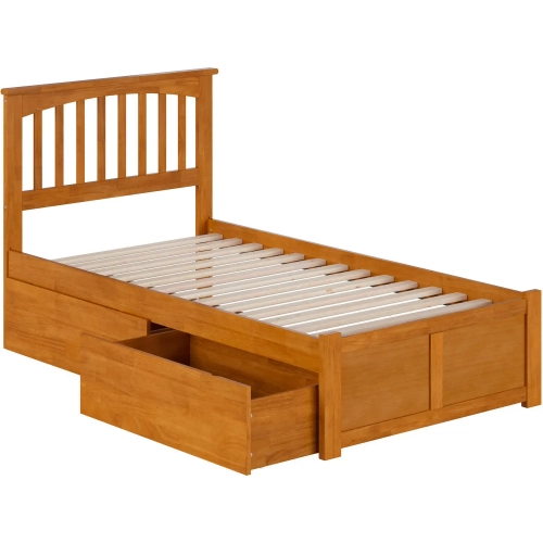 Mission Twin Platform Bed with Footboard & 2 Drawers in Toffee Wood