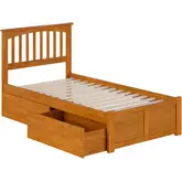 Mission Twin Platform Bed with Footboard & 2 Drawers in Toffee Wood