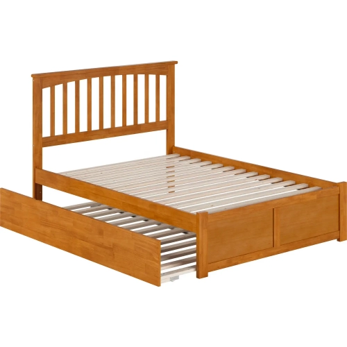 Mission Full Platform Bed with Footboard & Twin Trundle in Toffee Wood