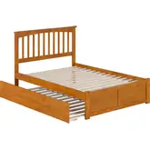 Mission Full Platform Bed with Footboard & Twin Trundle in Toffee Wood