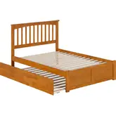 Mission Full Platform Bed with Footboard & Full Trundle in Toffee Wood