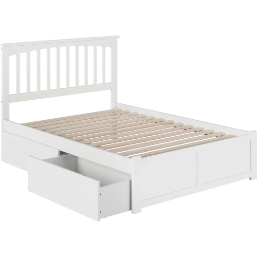Mission Full Platform Bed with Footboard & 2 Drawers in White Wood