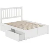 Mission Full Platform Bed with Footboard & 2 Drawers in White Wood