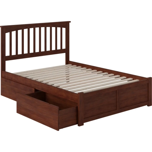 Mission Full Platform Bed with Footboard & 2 Drawers in Walnut Wood