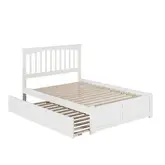 Mission Queen Platform Bed with Footboard & Twin XL Trundle in White Wood