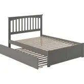 Mission Queen Platform Bed with Footboard & Twin XL Trundle in Grey Wood