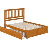 Mission Queen Platform Bed with Footboard & Twin XL Trundle in Toffee Wood