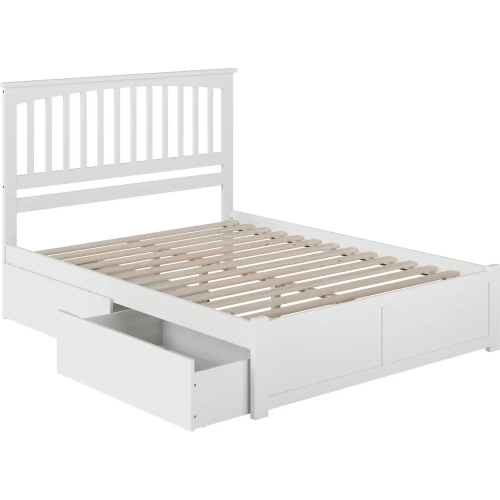 Mission Queen Platform Bed with Footboard & 2 Drawers in White Wood