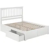 Mission Queen Platform Bed with Footboard & 2 Drawers in White Wood