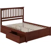 Mission Queen Platform Bed with Footboard & 2 Drawers in Walnut Wood
