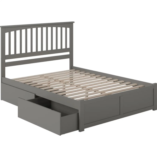 Mission Queen Platform Bed with Footboard & 2 Drawers in Grey Wood
