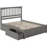 Mission Queen Platform Bed with Footboard & 2 Drawers in Grey Wood