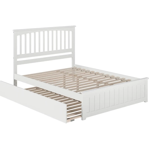 Mission Queen Platform Bed, Match Footboard, Turbo Charger & Twin XL Trundle in White