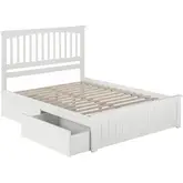 Mission Queen Bed with Matching Footboard & 2 Urban Bed Drawers in White