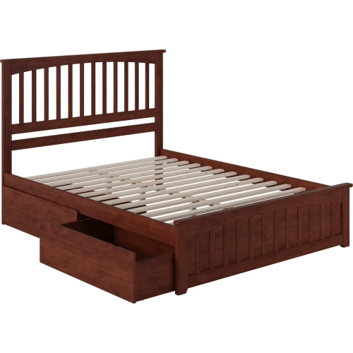 Mission Queen Bed with Matching Footboard & 2 Urban Bed Drawers in Walnut