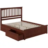 Mission Queen Bed with Matching Footboard & 2 Urban Bed Drawers in Walnut