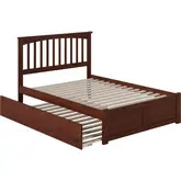 Mission King Platform Bed with Footboard & Twin XL Trundle in Walnut Wood