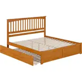 Mission King Platform Bed with Footboard & Twin XL Trundle in Toffee Wood