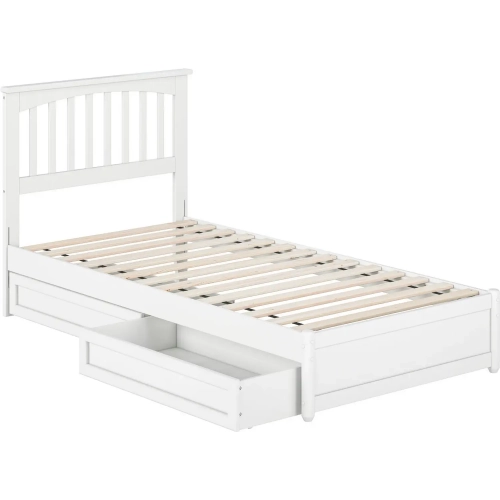 Everett Twin XL Platform Bed with Panel Footboard & 2 Drawers in White Wood