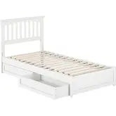 Everett Twin XL Platform Bed with Panel Footboard & 2 Drawers in White Wood
