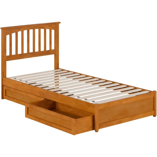 Everett Twin XL Platform Bed with Panel Footboard & 2 Drawers in Toffee Wood