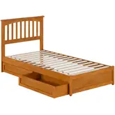 Everett Twin XL Platform Bed with Panel Footboard & 2 Drawers in Toffee Wood