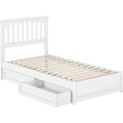 Everett Twin Platform Bed with Panel Footboard & 2 Drawers in White Wood