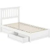 Everett Twin Platform Bed with Panel Footboard & 2 Drawers in White Wood
