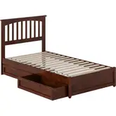 Everett Twin Platform Bed with Panel Footboard & 2 Drawers in Walnut Wood