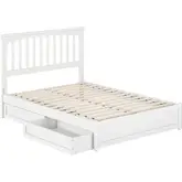 Everett Full Platform Bed with Panel Footboard & 2 Drawers in White Wood