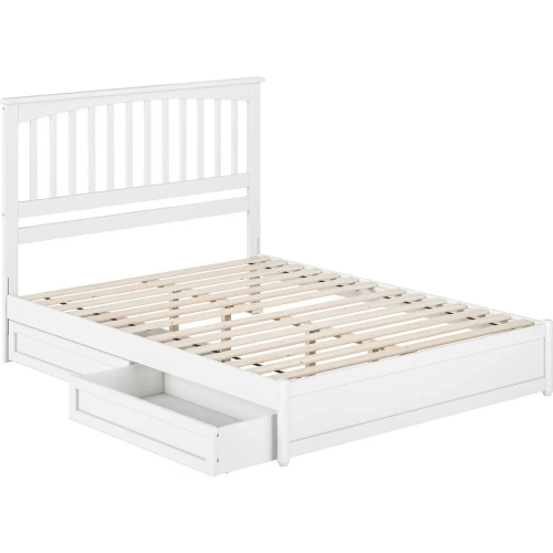 Everett Queen Platform Bed with Panel Footboard & 2 Drawers in White Wood