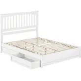 Everett Queen Platform Bed with Panel Footboard & 2 Drawers in White Wood