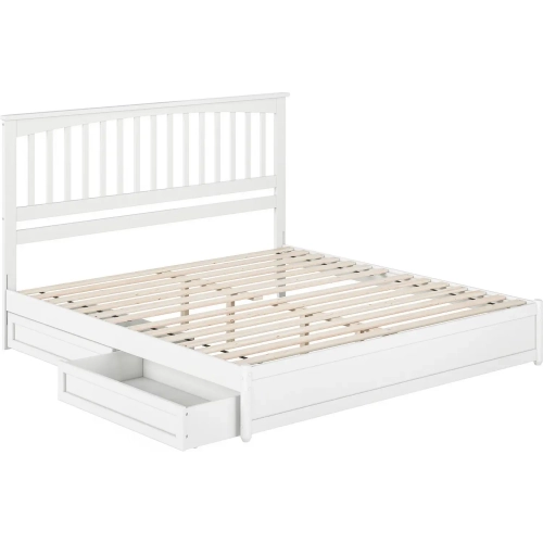 Everett King Platform Bed with Panel Footboard & 2 Drawers in White Wood