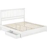 Everett King Platform Bed with Panel Footboard & 2 Drawers in White Wood