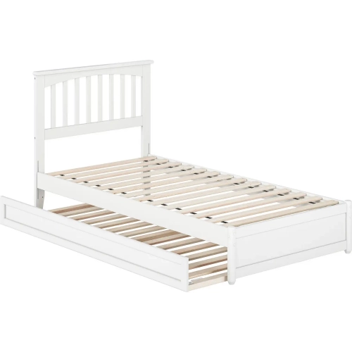 Everett Twin XL Platform Bed with Panel Footboard & Twin XL Trundle in White Wood